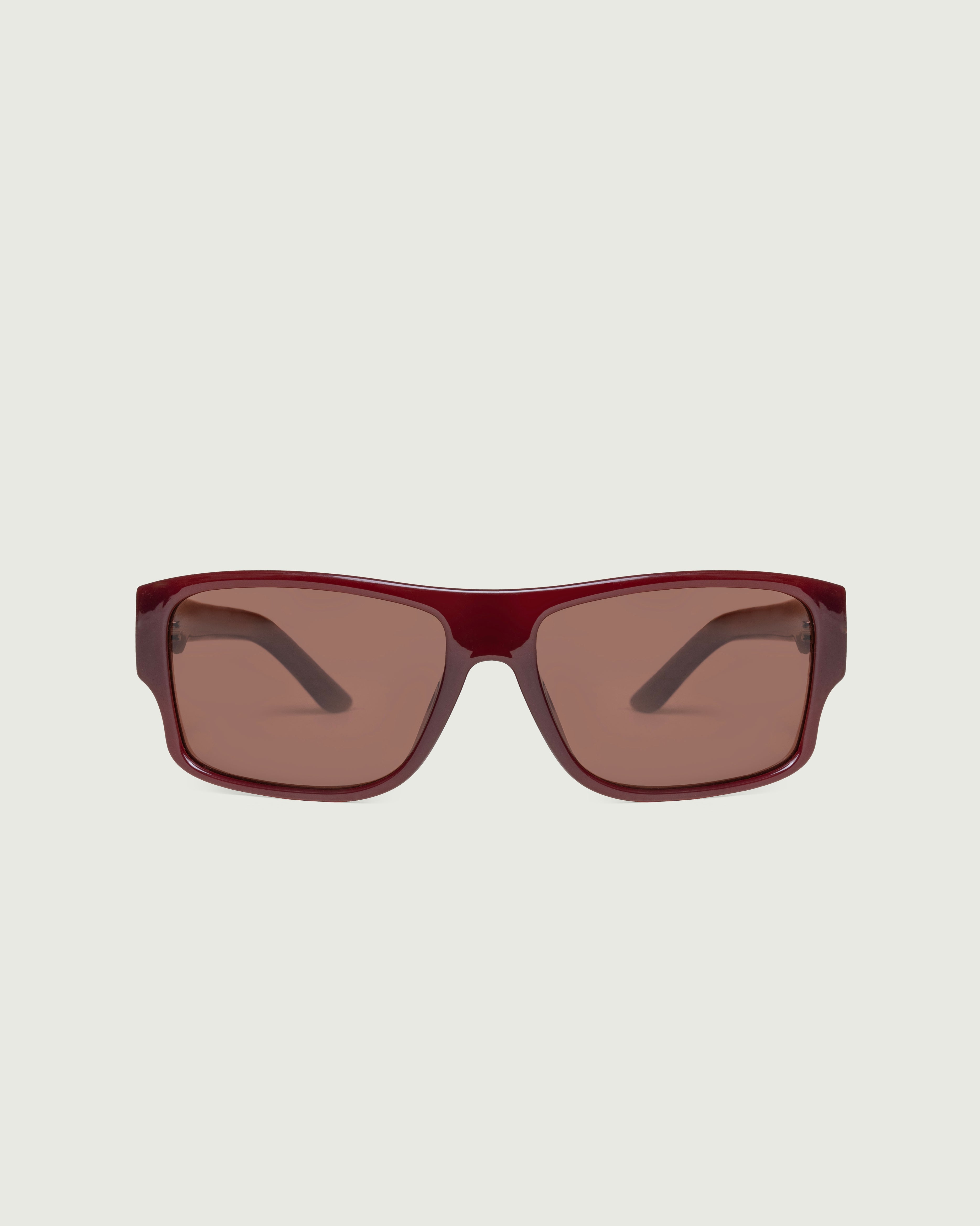 Crimson Polarized::Nolan Sunglasses square red recycled polyester front