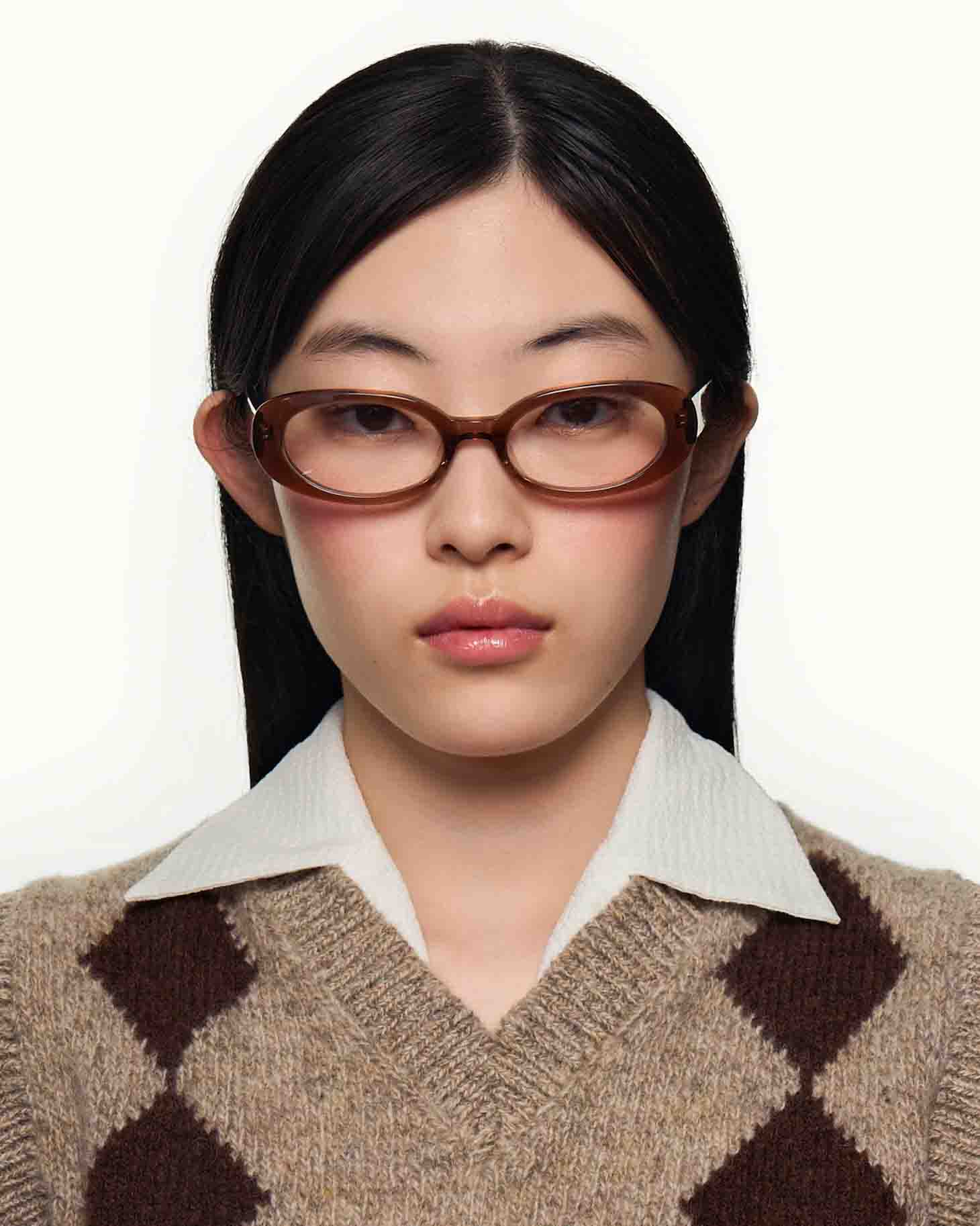 women Devon  Eyeglasses round brown acetate