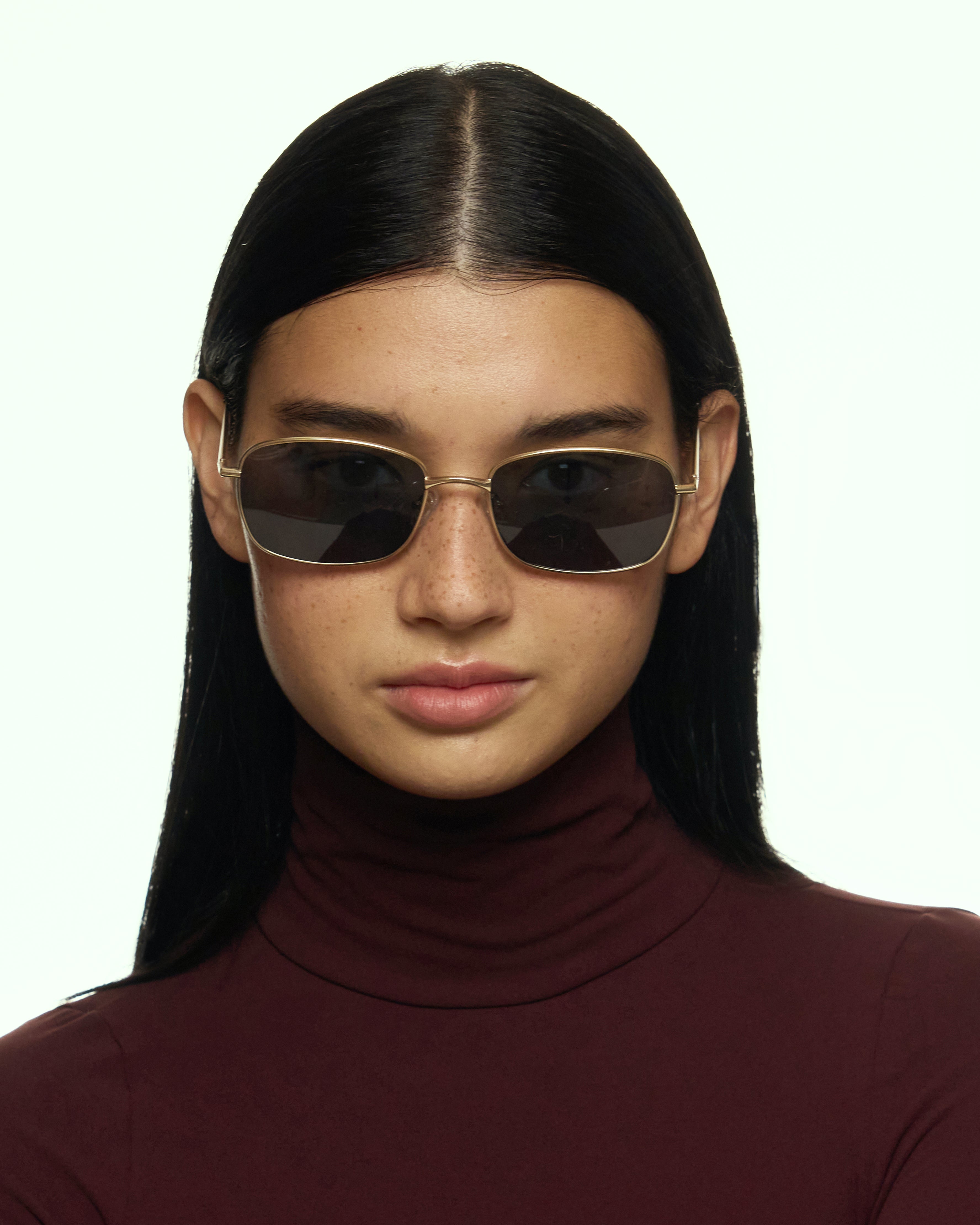 women Emman Sunglasses rectangle Gold metal