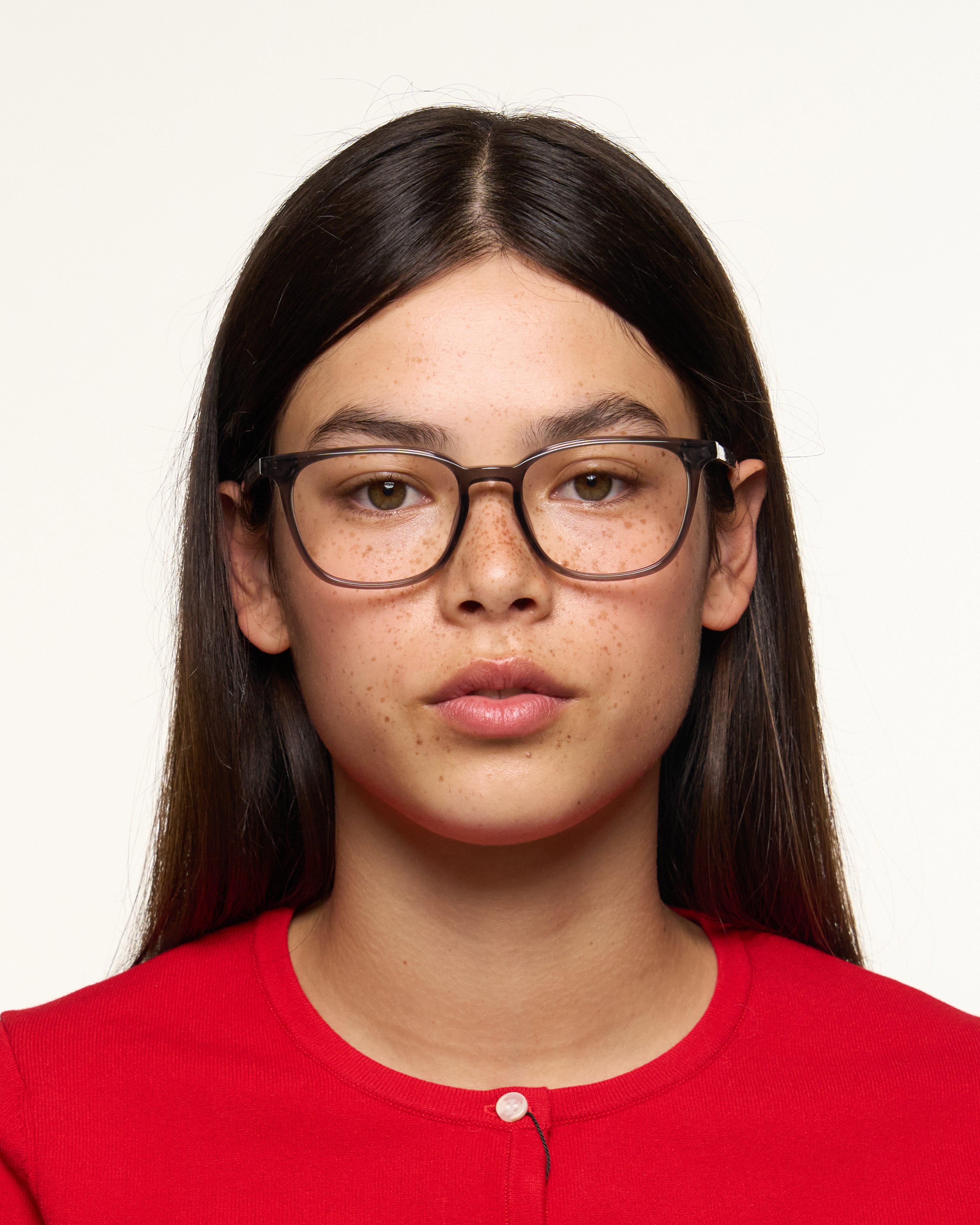 women Red Eyeglasses square Black acetate
