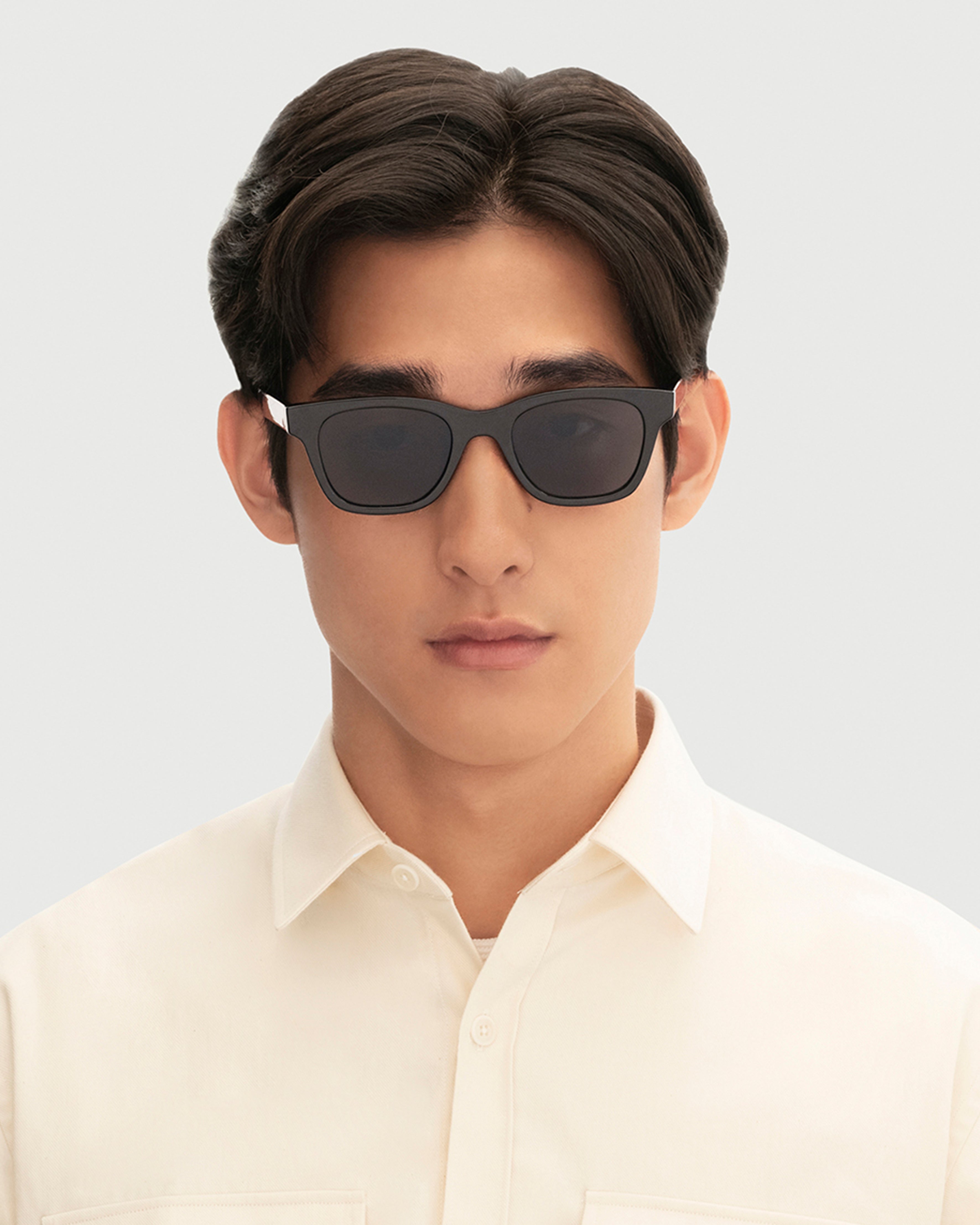 men Theo Sunglasses square black plastic