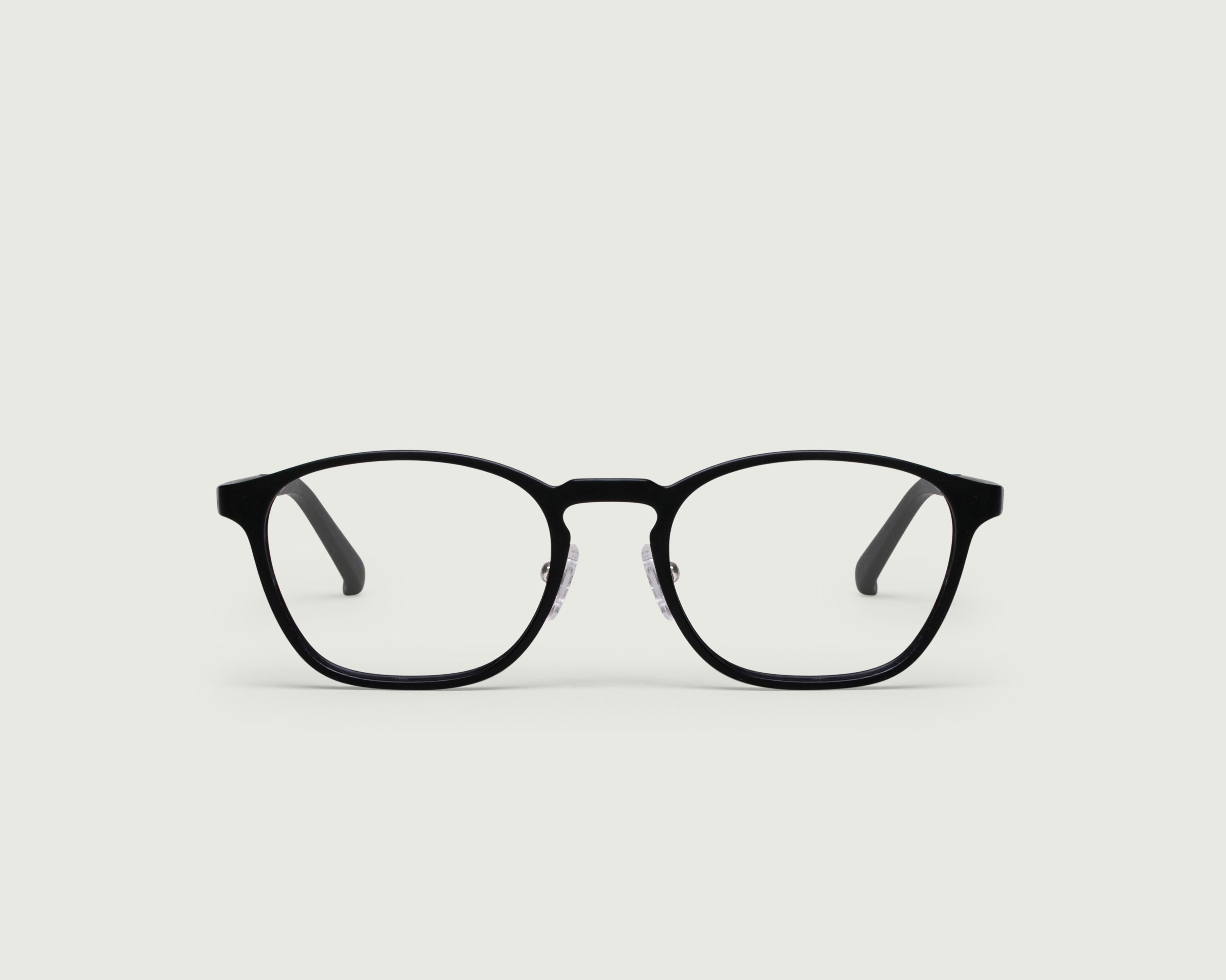 Charcoal::Columbus Eyeglasses square black plastic front