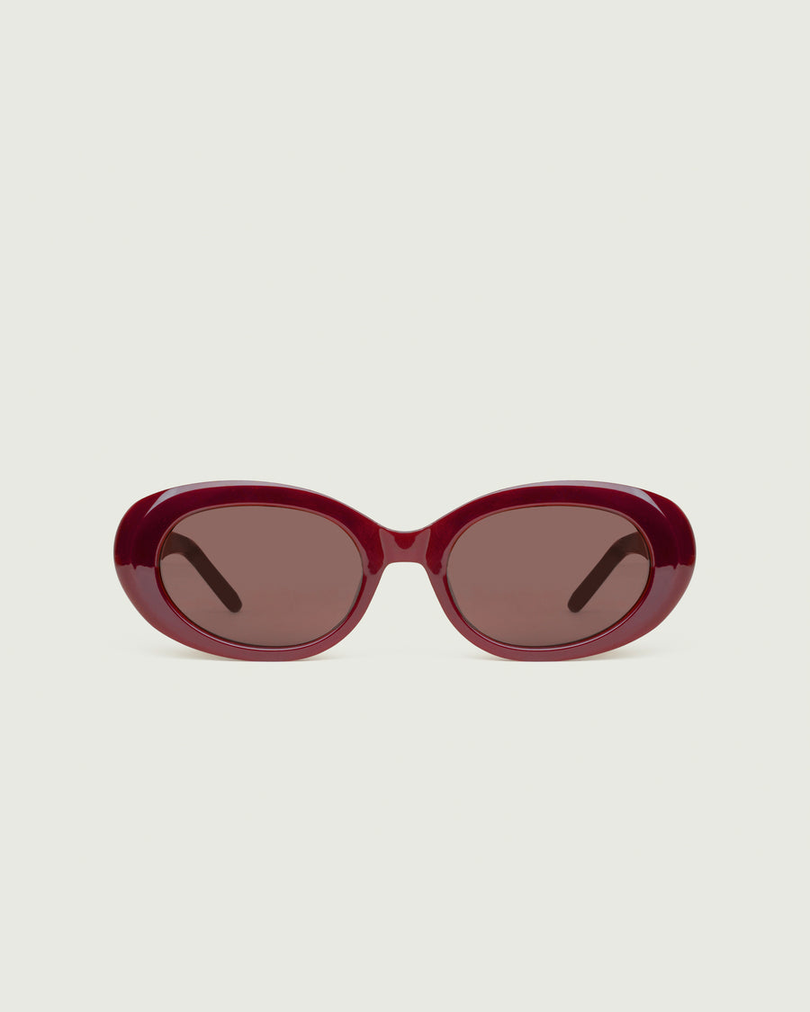 Iris Sunglasses round red recycled polyester front