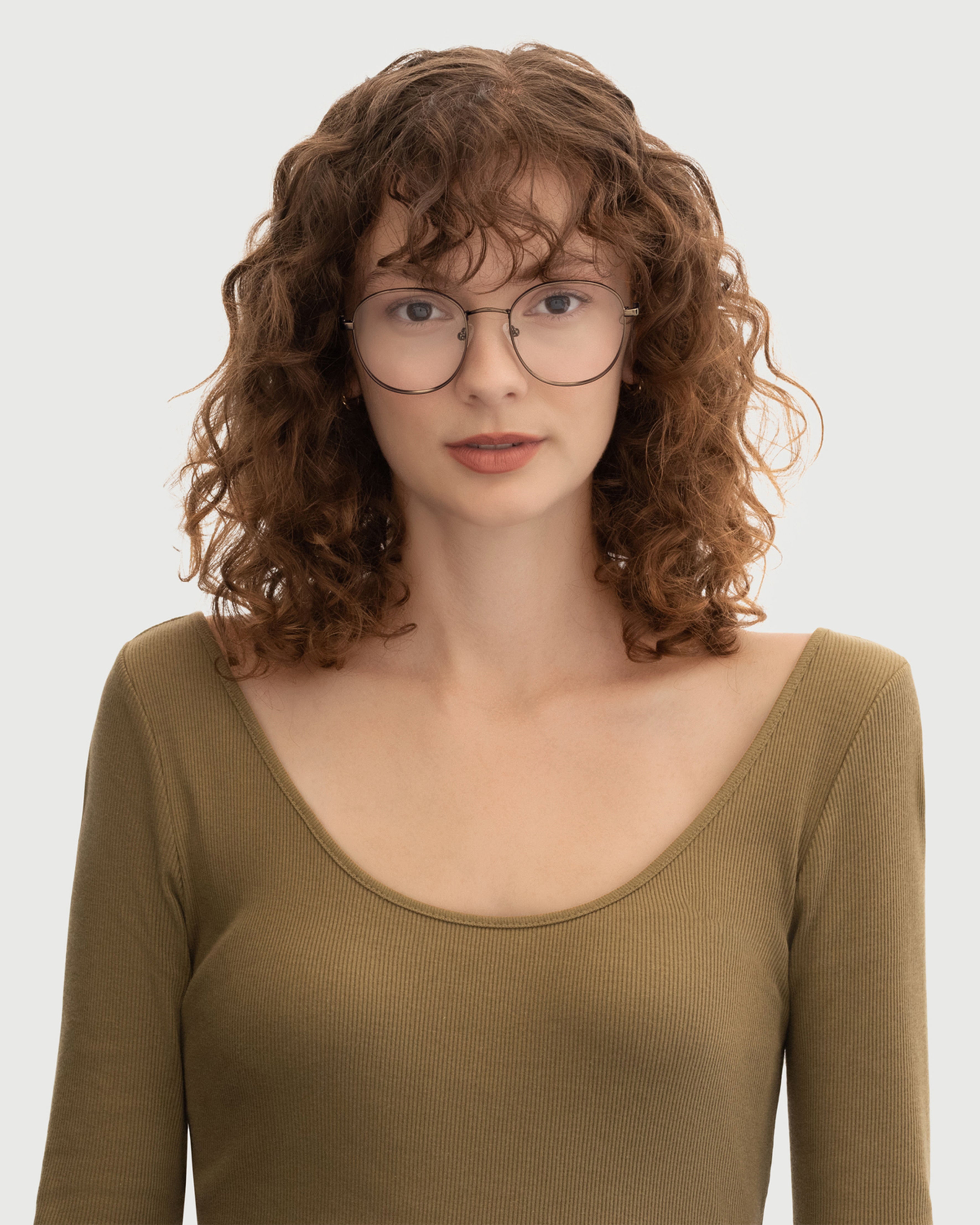 women Abbot Eyeglasses round brown metal