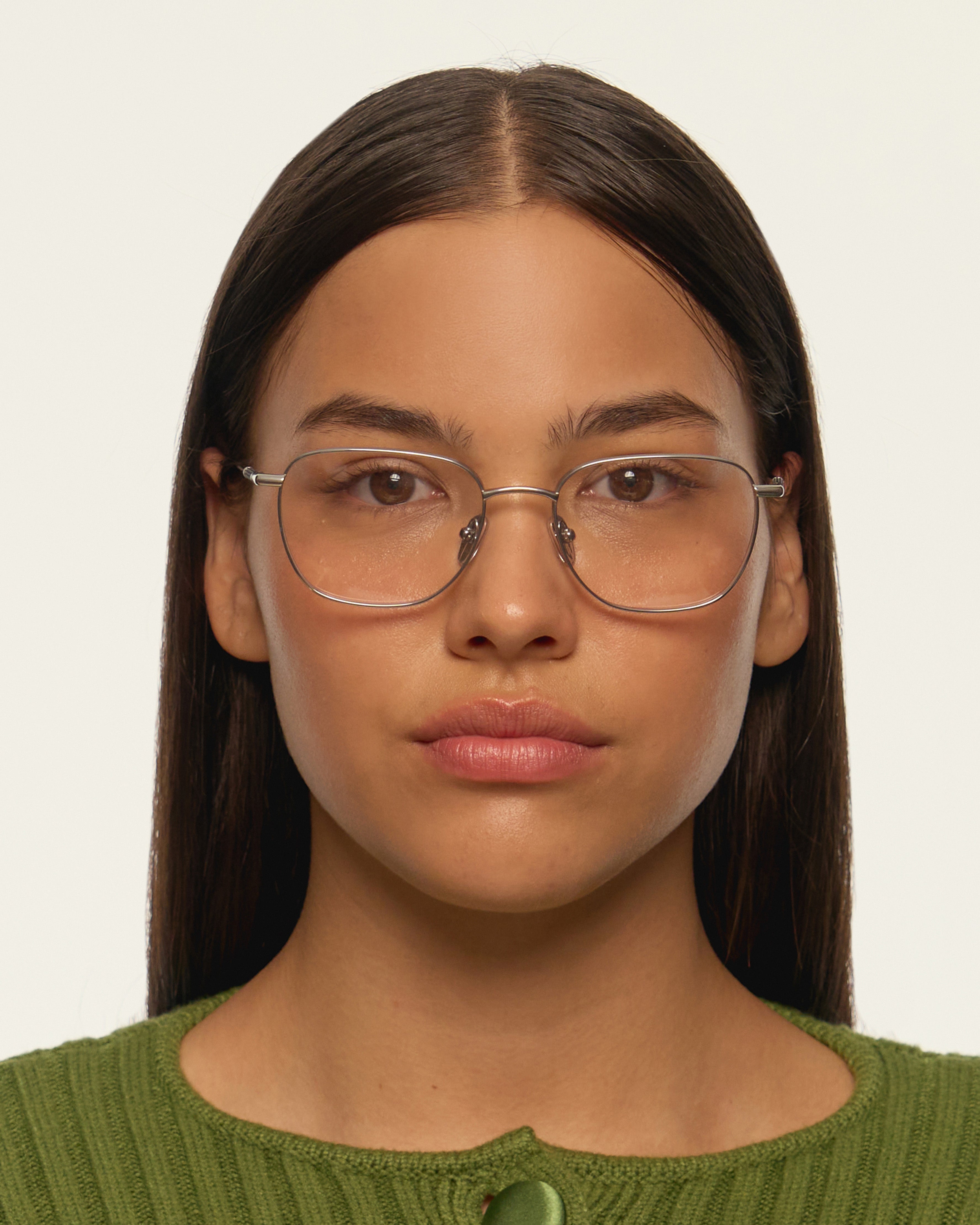 women Alfie Eyeglasses square silver titanium