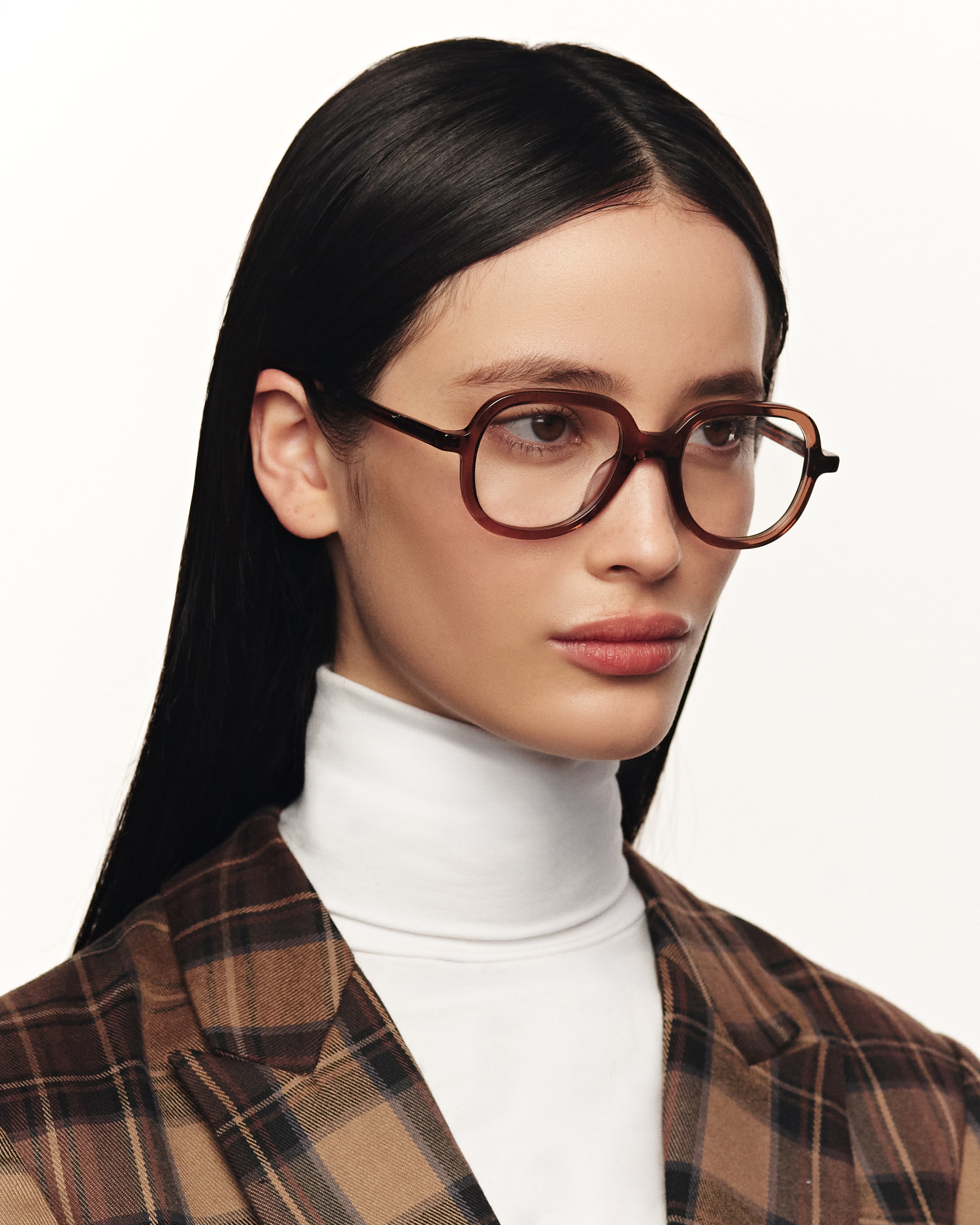 women Apollo Eyeglasses round brown acetate