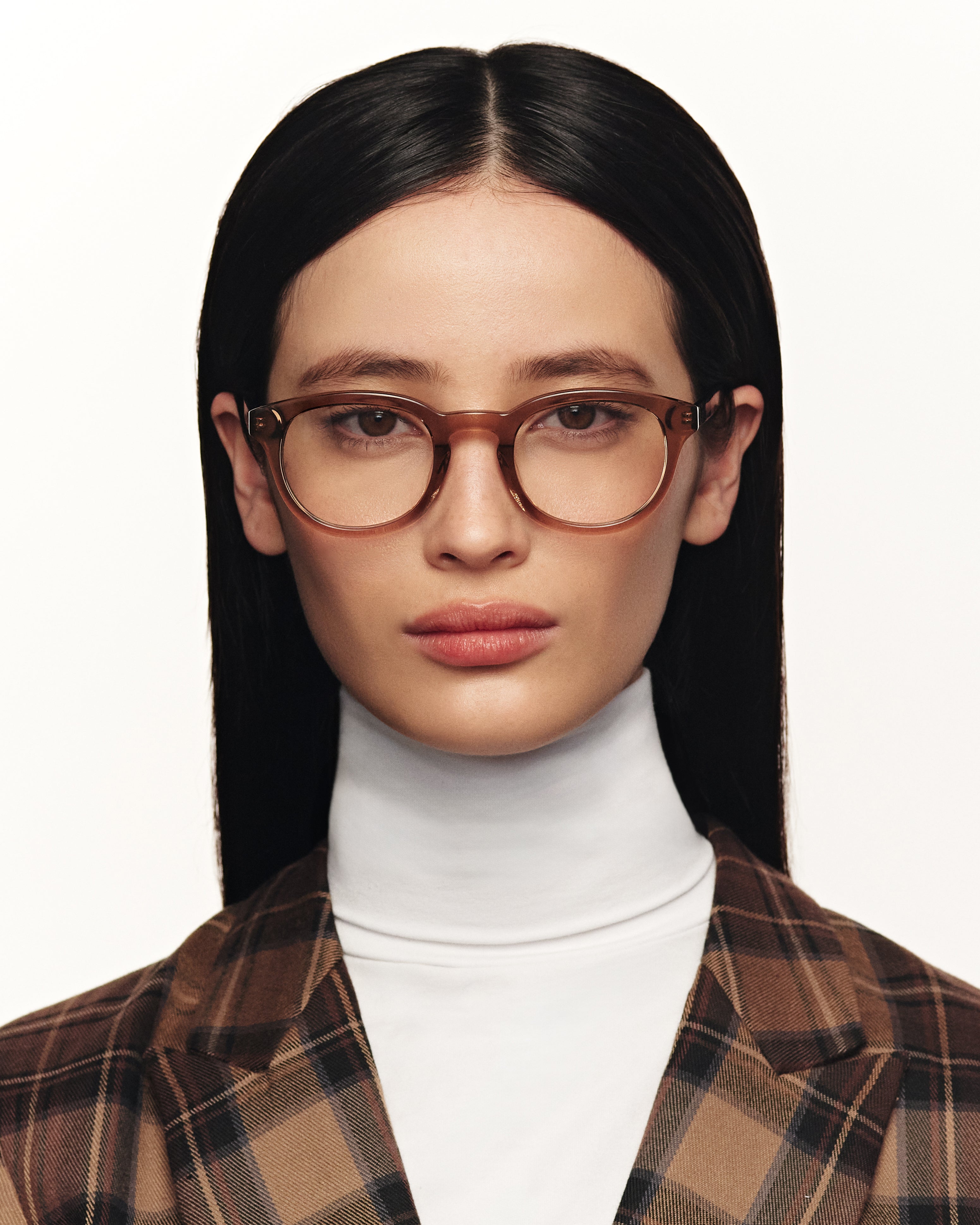 women Atticus Eyeglasses round brown acetate