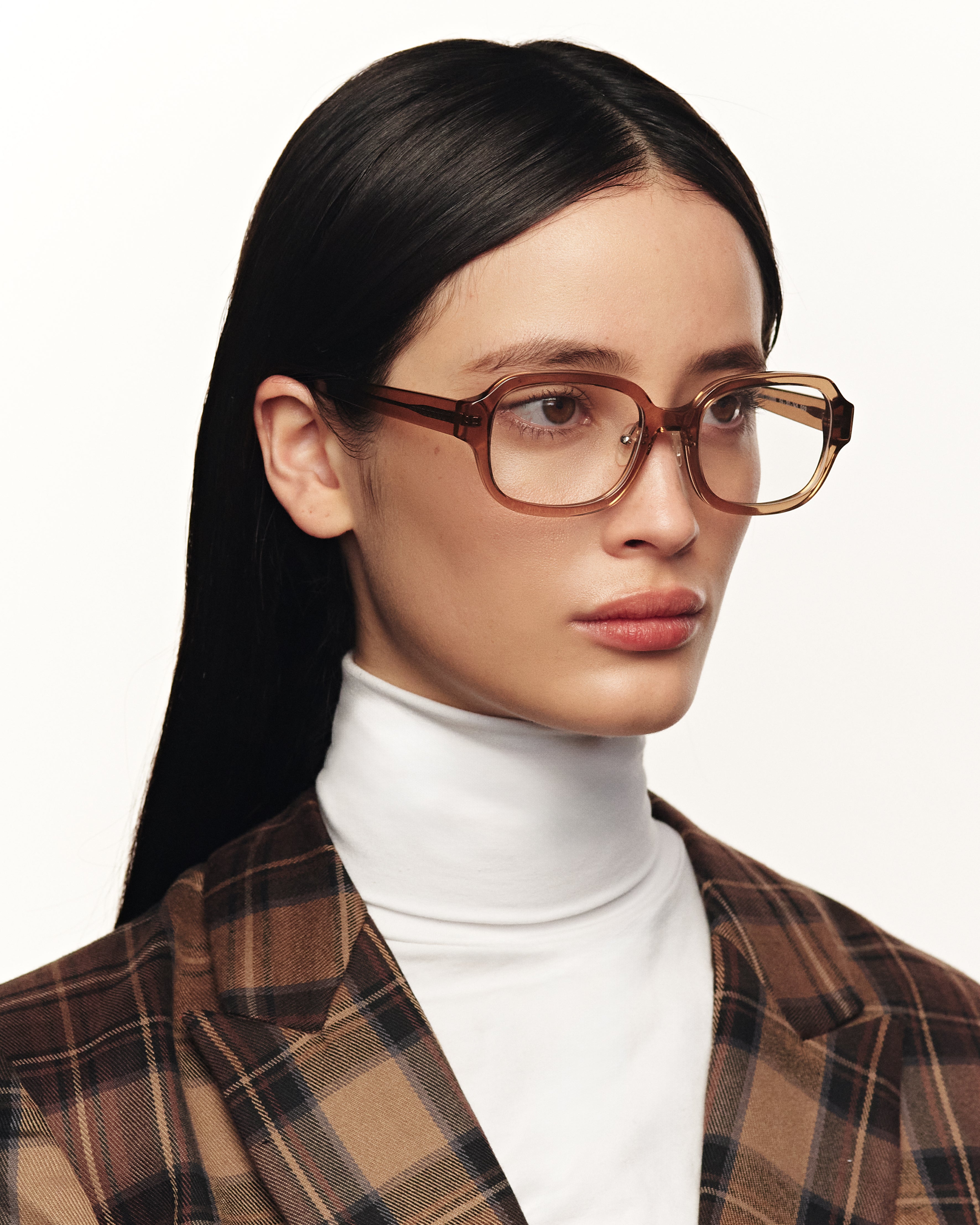 women Lark Eyeglasses rectangle brown acetate