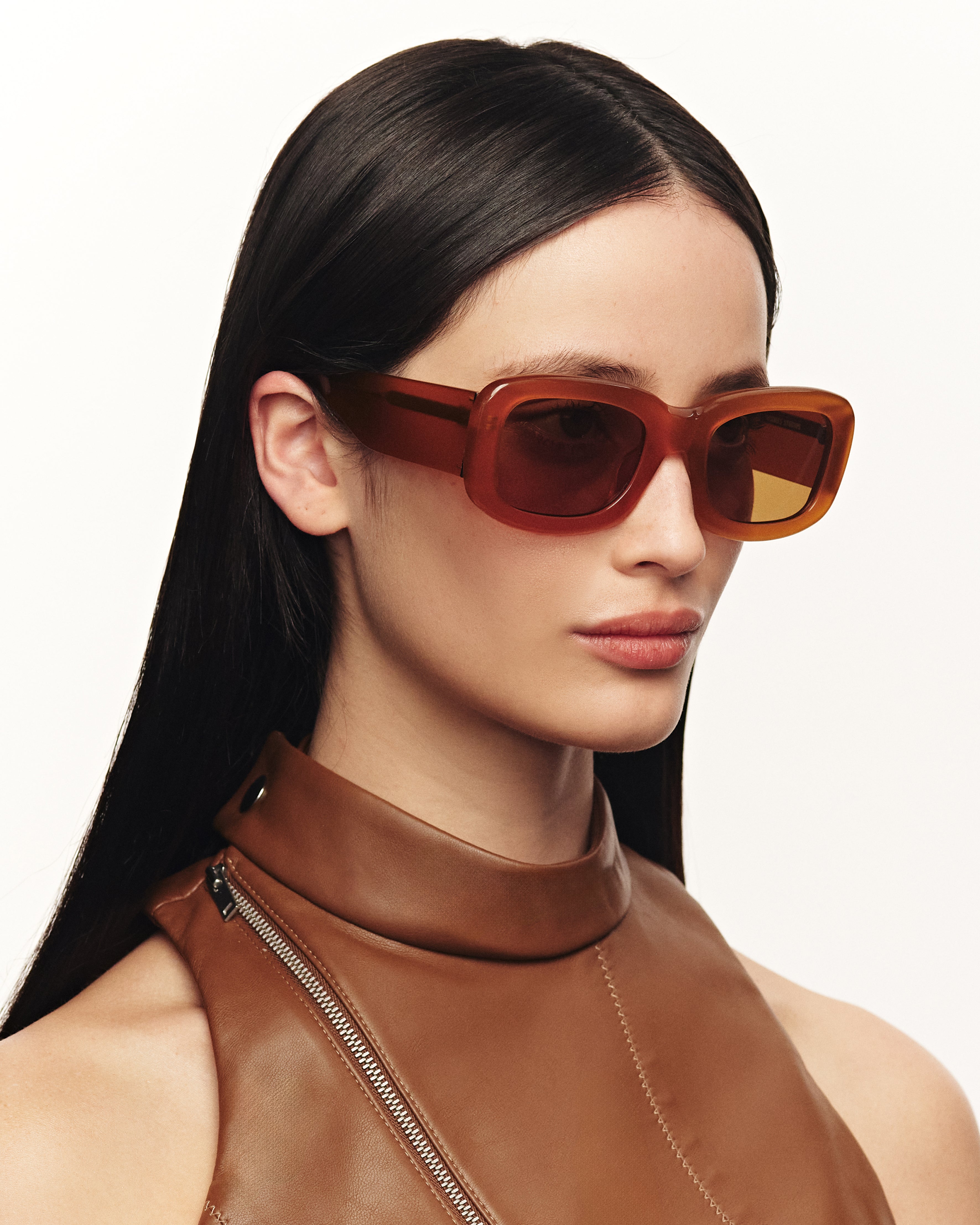 women Liv Sunglasses rectangle yellow acetate