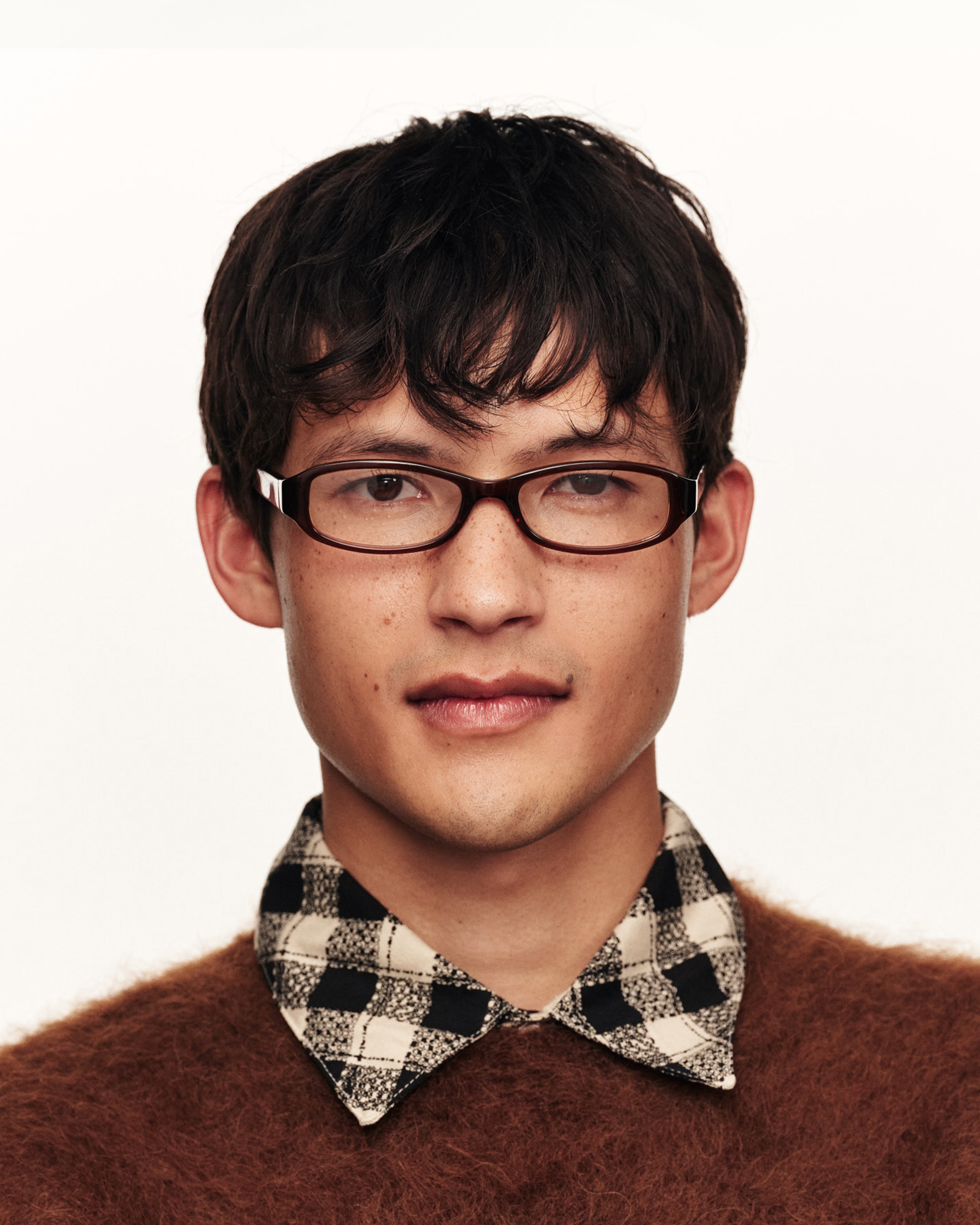 men Lucy Eyeglasses rectangle brown acetate