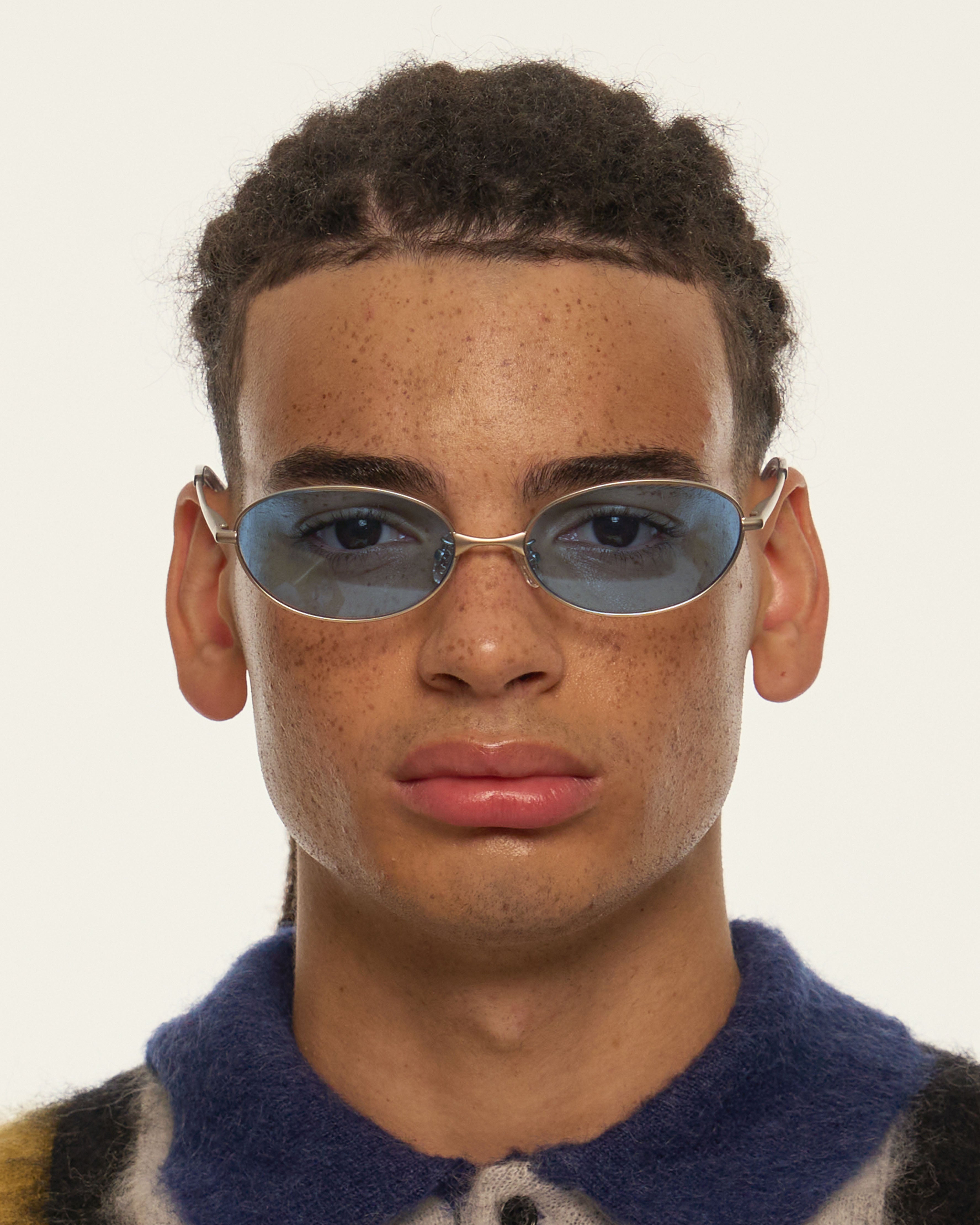 men Nia Eyeglasses Oval Silver metal