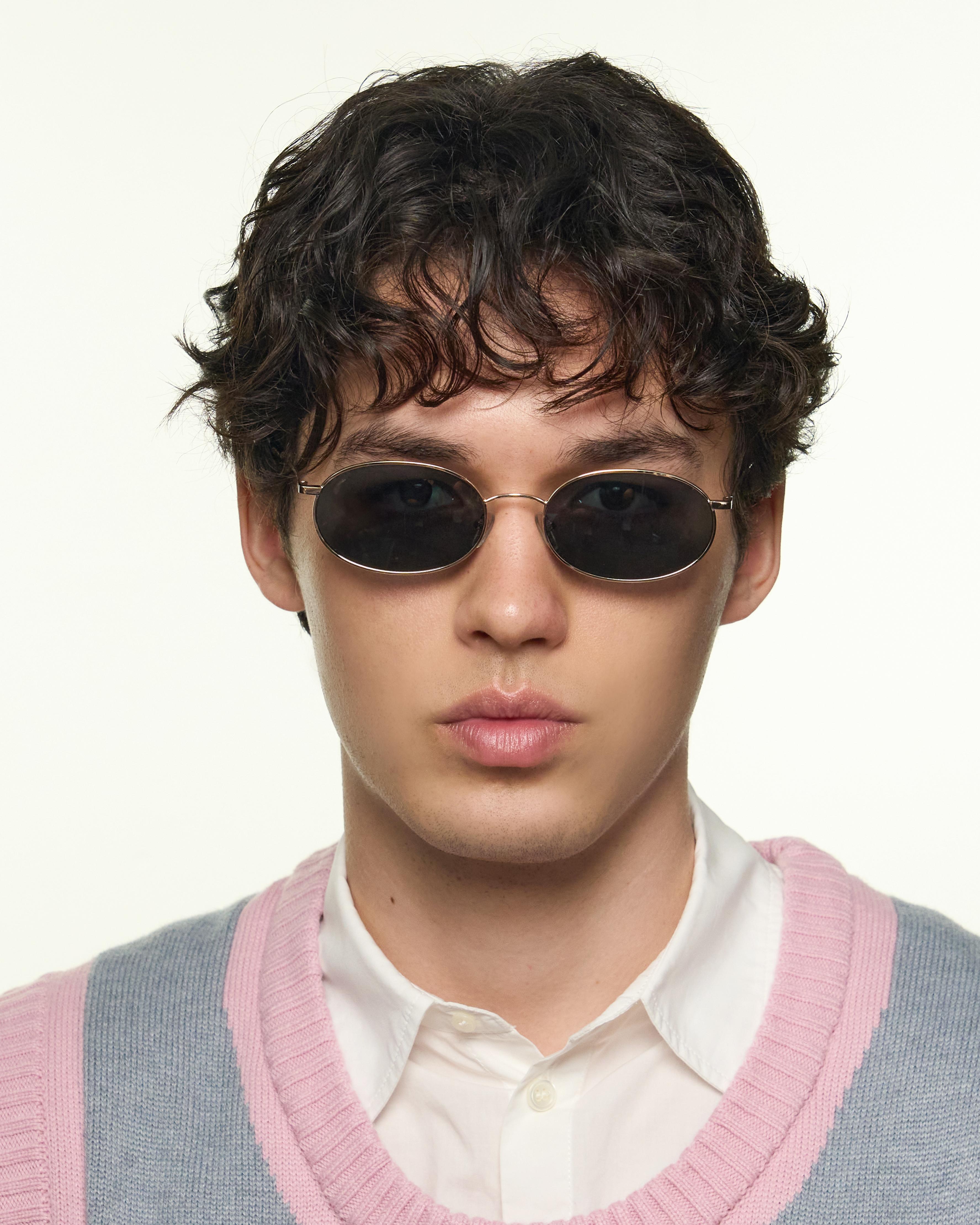 men Romy Sunglasses oval Gold metal