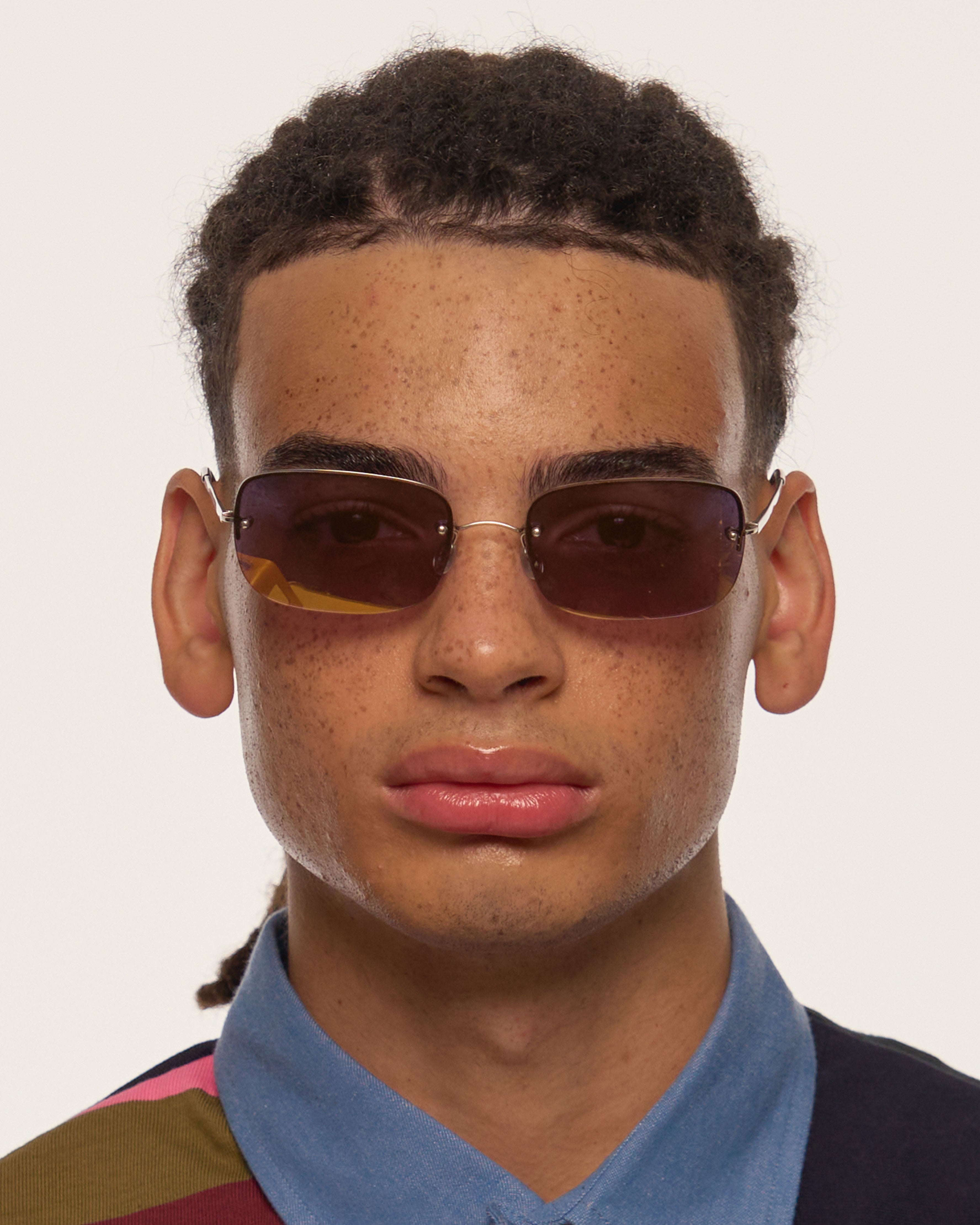 men Stevie Sunglasses rectangle silver metal