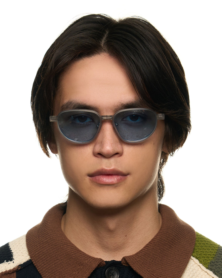 men Penn Clip-On Lenses Eyeglasses rectangle blue metal mobile full image