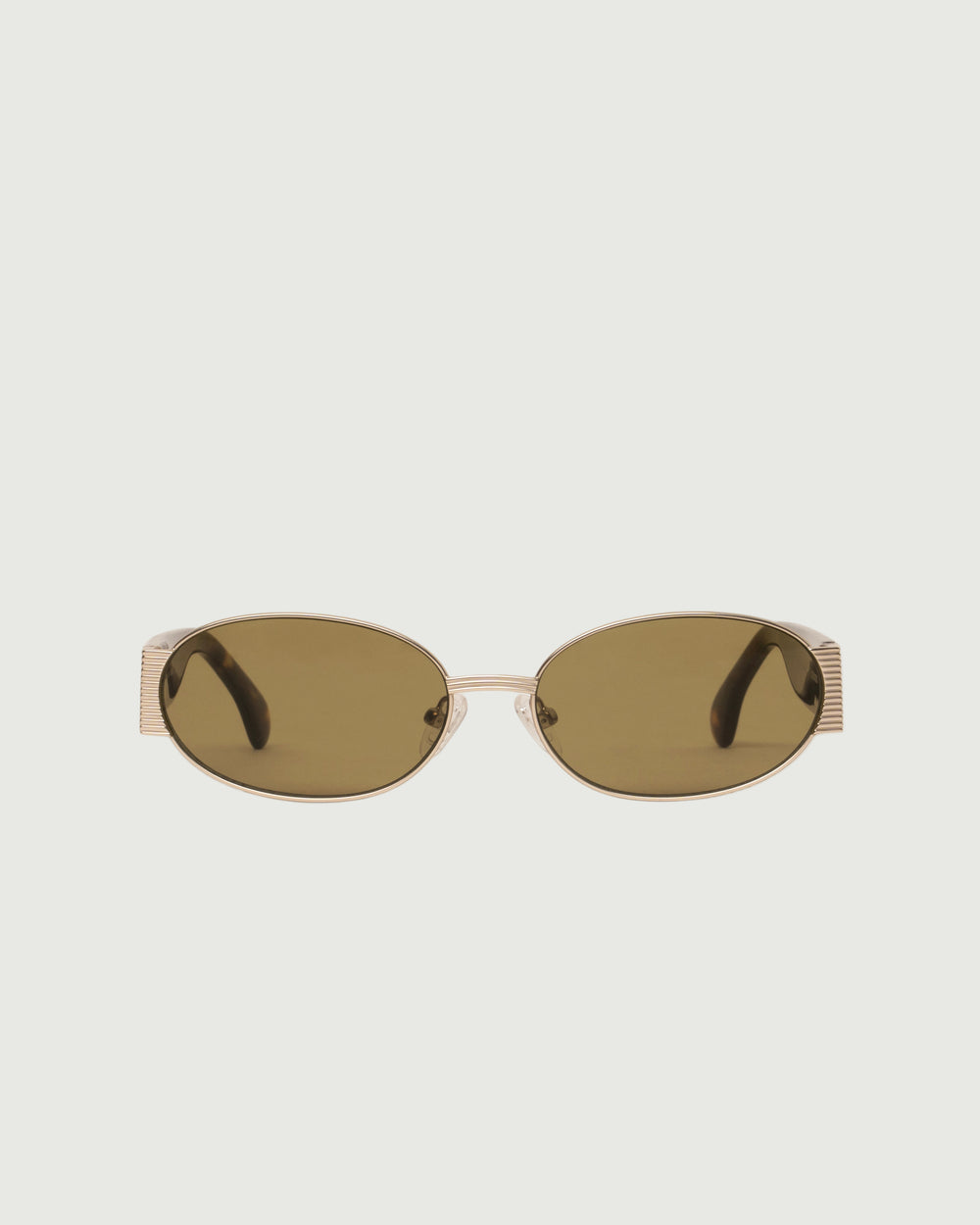 White Gold Chartreuse::Moya Sunglasses oval Gold metal front