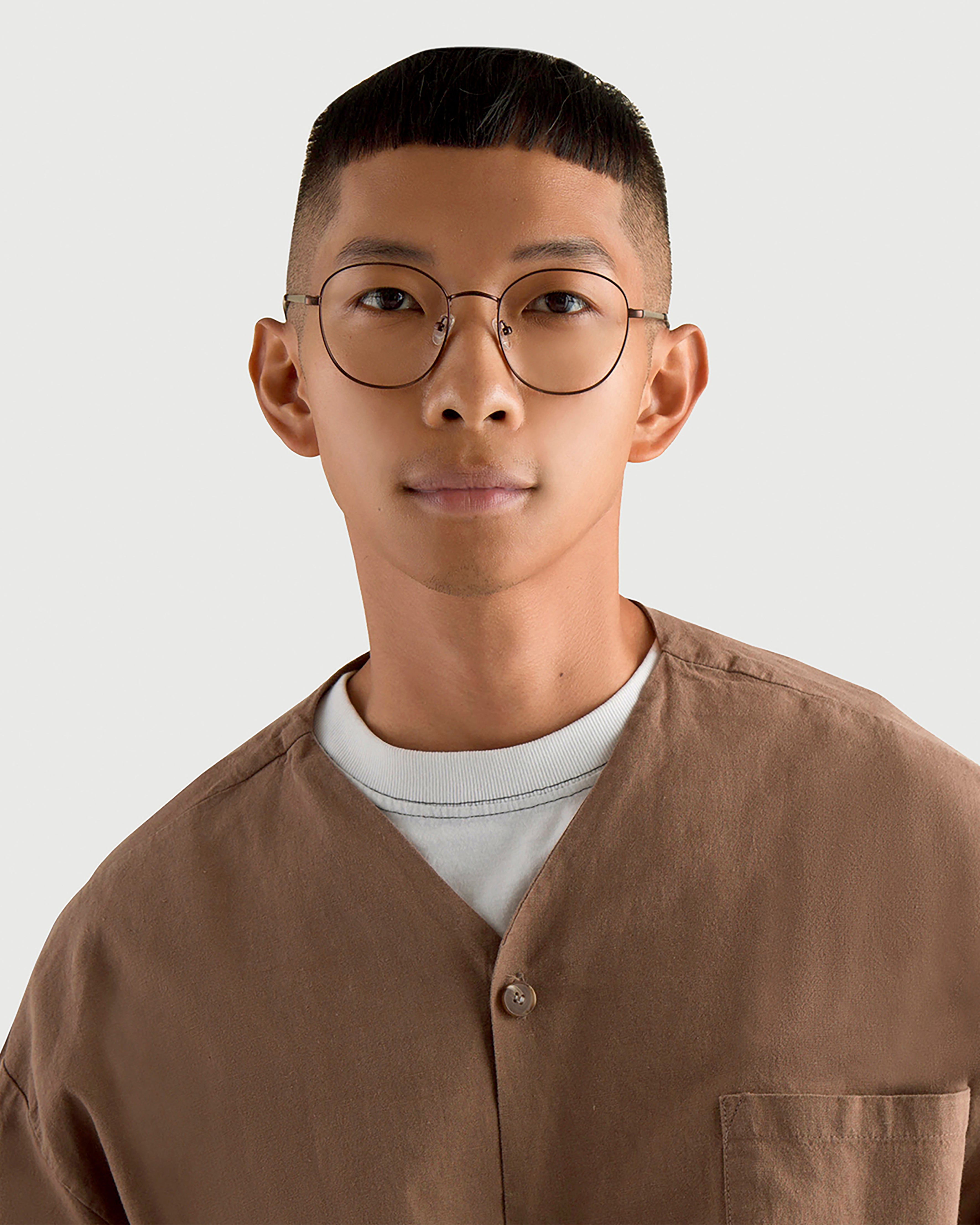 men Abbot Eyeglasses round brown metal