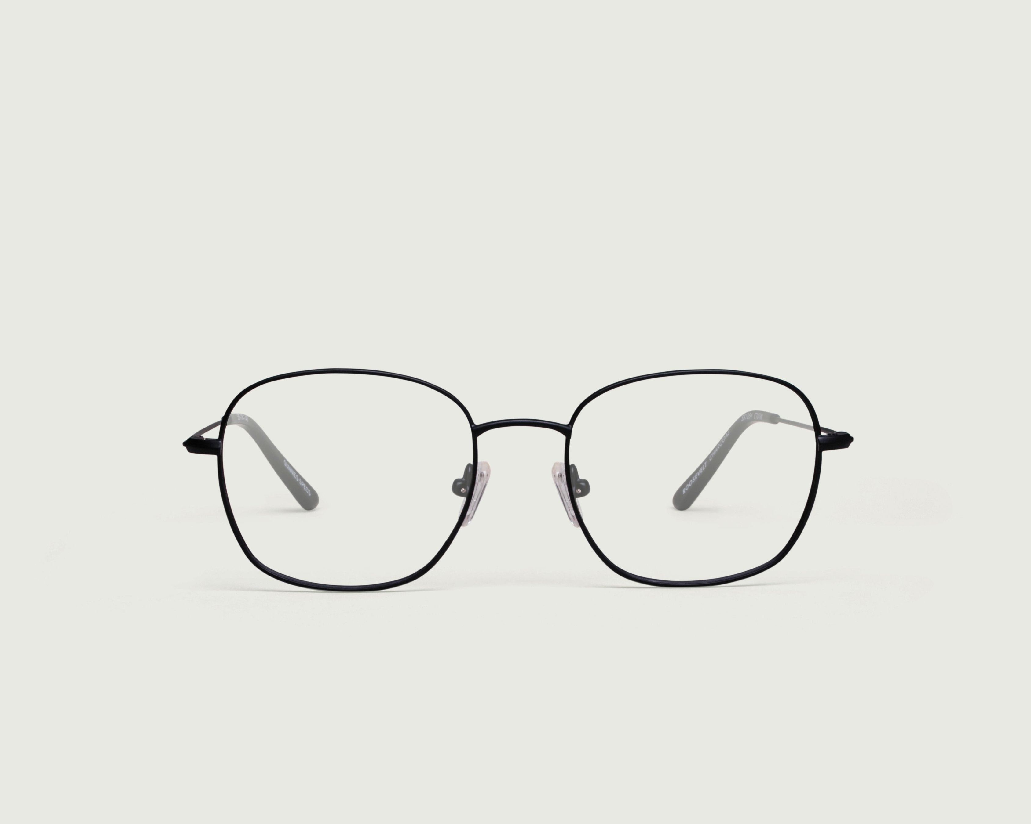 Charcoal::Roosevelt Eyeglasses square black metal front