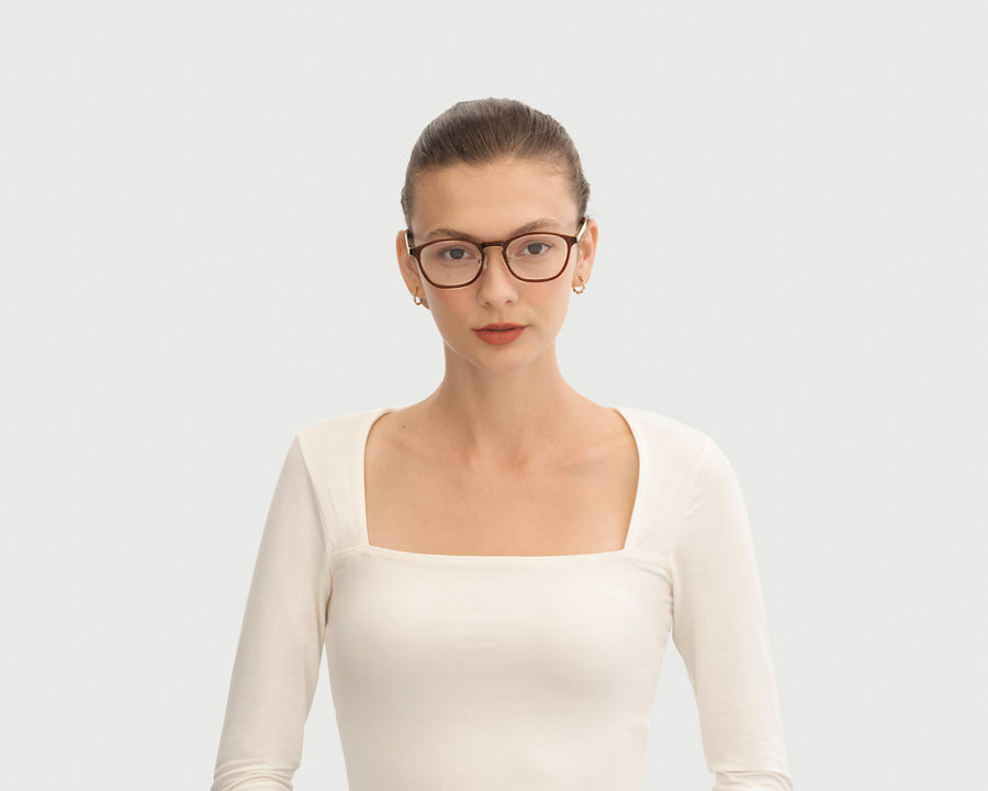women Columbus Eyeglasses square brown plastic