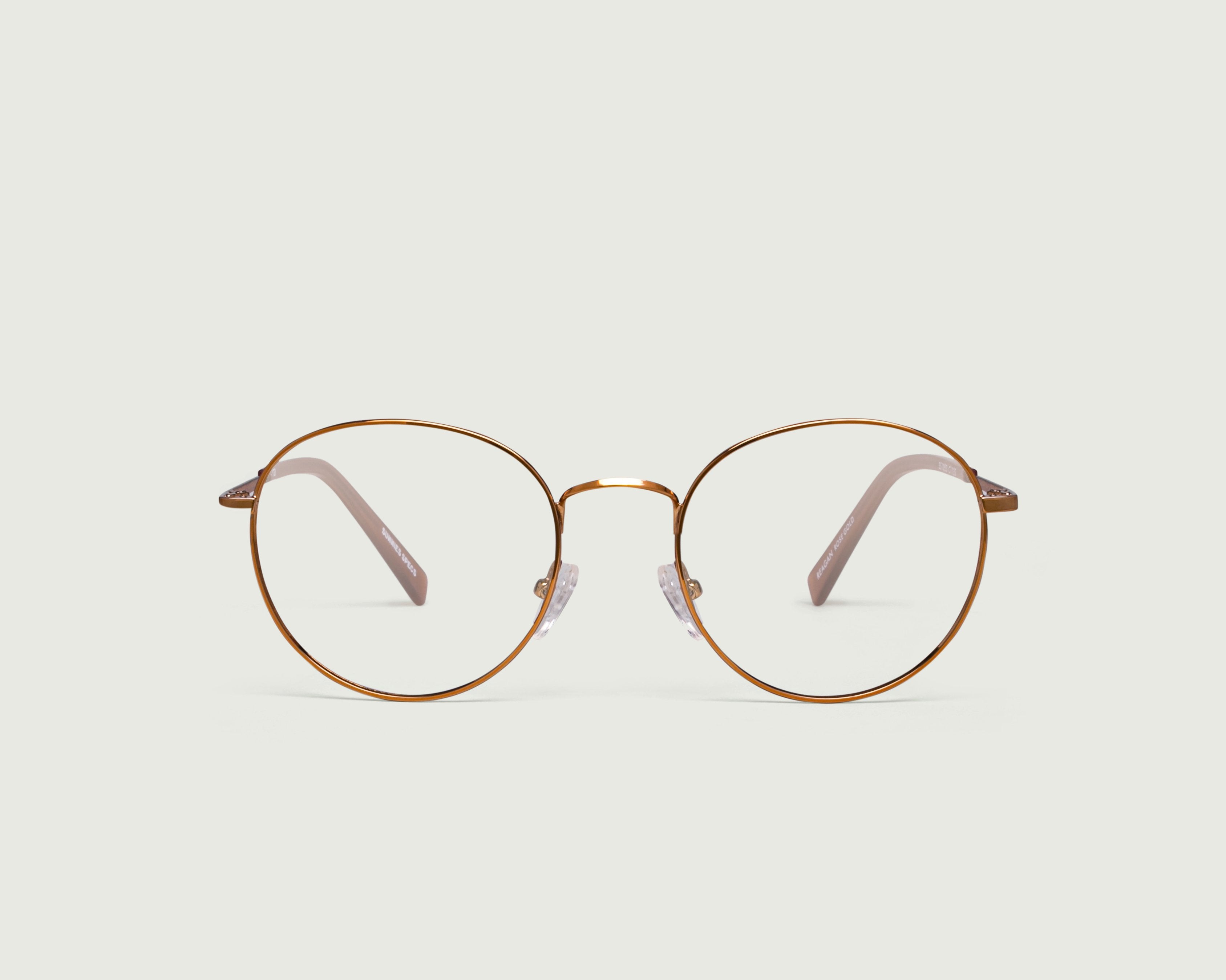 Rose Gold::Reagan Eyeglasses round pink metal front