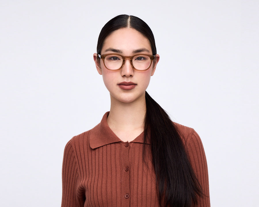women Atticus Eyeglasses round brown acetate