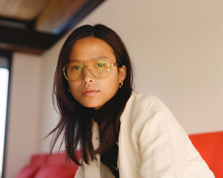 women Chiyo Anti-Radiation Glasses pilot white recycled polyester