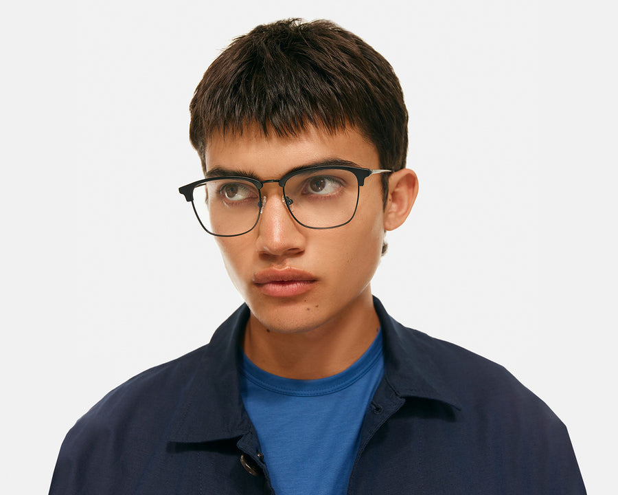 men Nash Eyeglasses browline black plastic