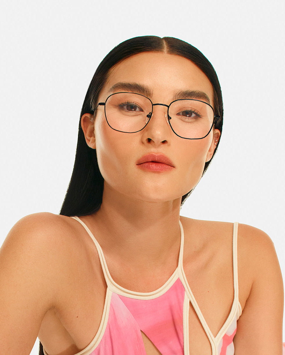 women Roosevelt Wide Eyeglasses square black metal