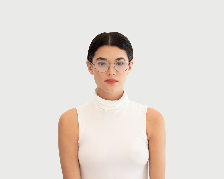 women Aalto Eyeglasses round gray metal