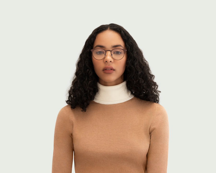 women Kent Eyeglasses round brown metal