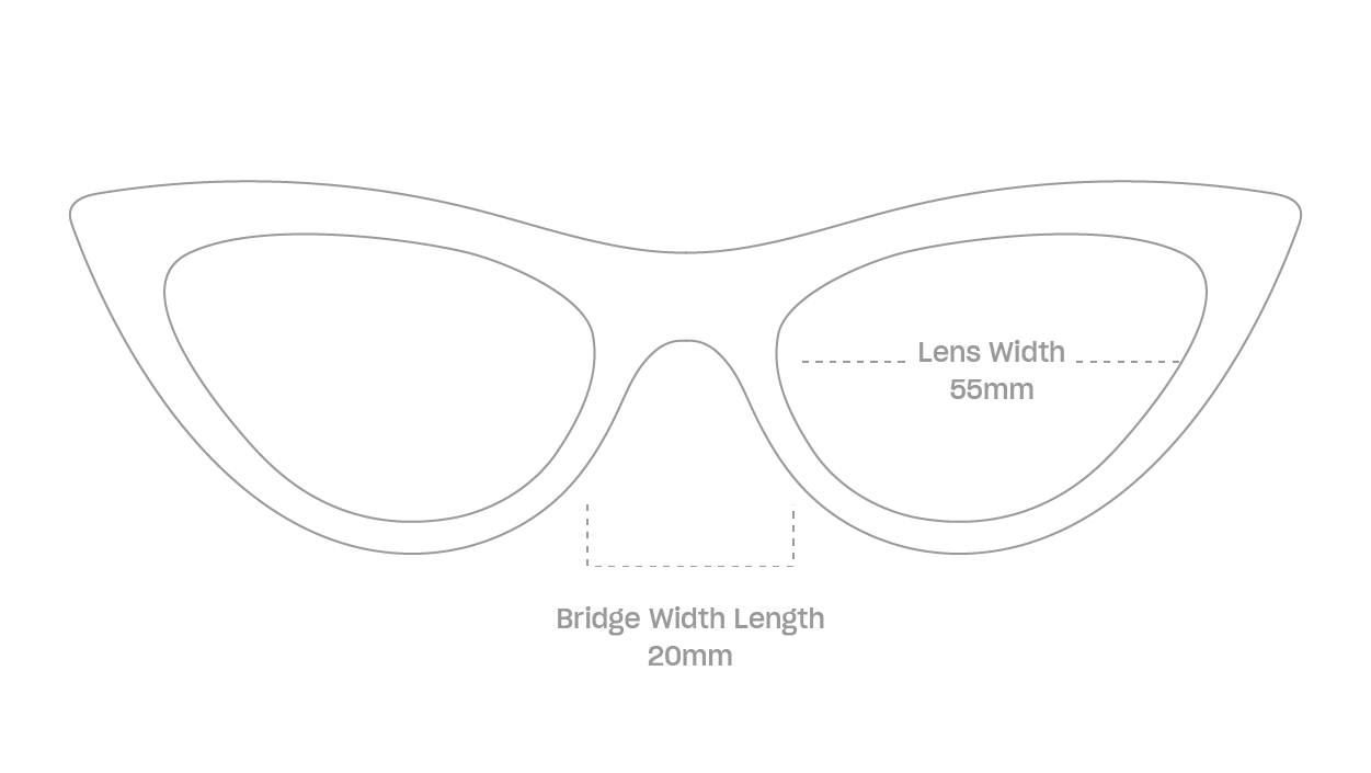 measurement::lens width Zia Sunglasses cat eye plastic
